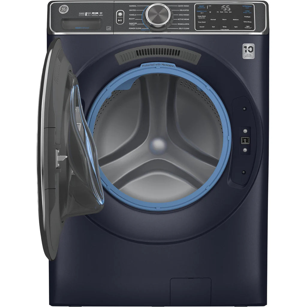 GE GFW850SPNRS 28" Width, ENERGY STAR Certified, 5.8 cu. ft. Capacity, Steam Clean, 12 Wash Cycles, 5 Temperature Settings, Stackable, 1300 RPM Washer Spin Speed, Water Heater, Wifi Enabled, Sapphire Blue colour. Refurbished 1 Year Warranty