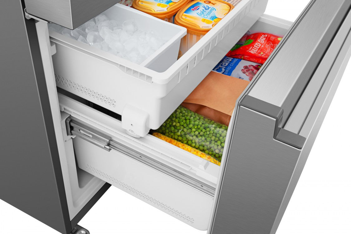 Hisense RF266C3FSE French Door Refrigerator, 36" Width, ENERGY STAR Certified, 26.6 cu. ft. Capacity, Freezer Located Ice Dispenser, Interior Water Dispenser, LED Lighting, Fingerprint Resistant, Stainless Steel colour PureFlat Design