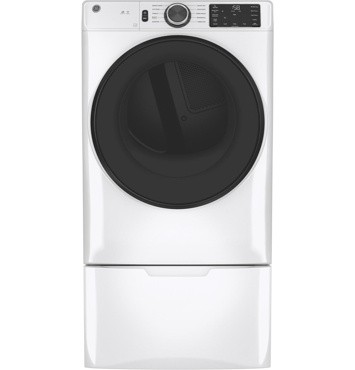 GE® ENERGY STAR® 7.8 cu. ft. Capacity Smart Front Load Electric Dryer with Sanitize Cycle (GFD55ESSNWW)