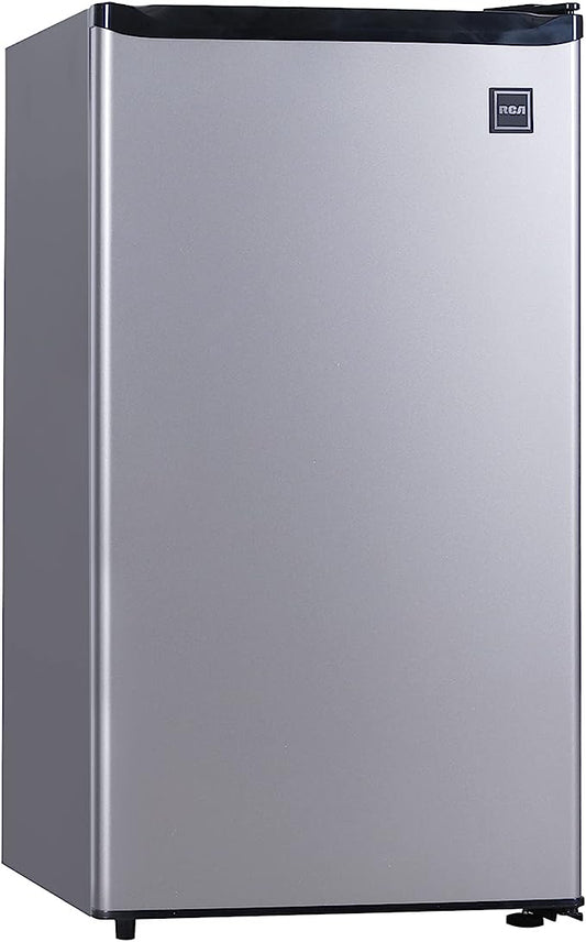 RCA RFR322 Mini Refrigerator, Compact Freezer Compartment, Adjustable Thermostat Control, Reversible Door, Ideal Fridge for Dorm, Office, Apartment, Platinum Stainless, 3.2 Cubic Feet