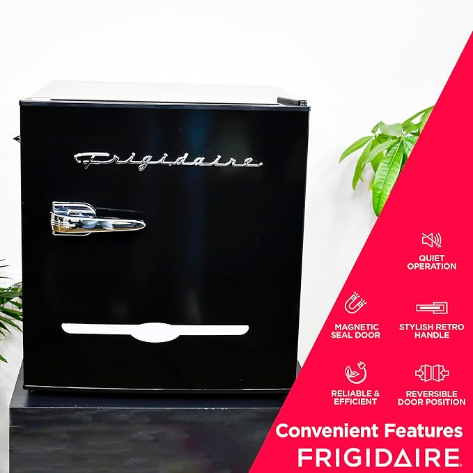 Frigidaire  Retro Mini Refrigerator-Energy Saving-Adjustable Thermostat Control-Side Mounted Bottle Opener-Ideal for Dorm, Office, RV, Garage, Apartment 1.6 Cubic Feet(EFR176)