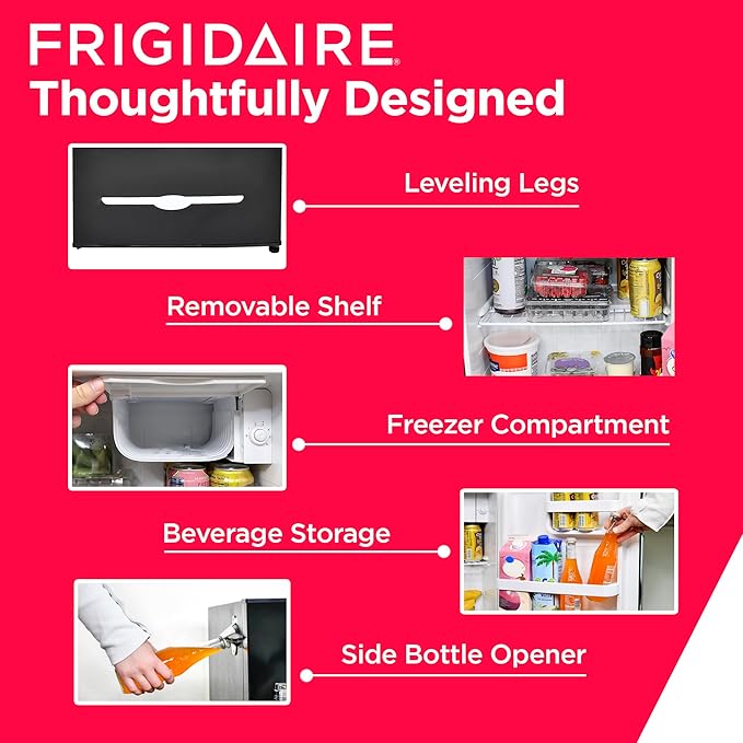 Frigidaire  Retro Mini Refrigerator-Energy Saving-Adjustable Thermostat Control-Side Mounted Bottle Opener-Ideal for Dorm, Office, RV, Garage, Apartment 1.6 Cubic Feet(EFR176)