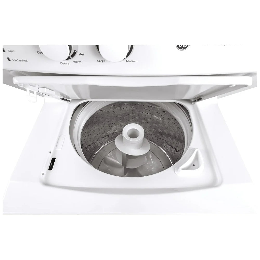 GE 27" Width Washer & Dryer Set, Contains Agitator, White Washer: 9 Wash Cycles, 670 RPM Spin Speed (GUD27ESMM1WW)