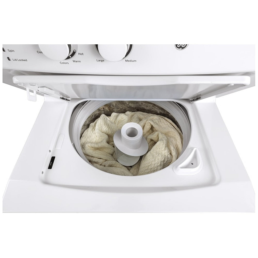 GE 27" Width Washer & Dryer Set, Contains Agitator, White Washer: 9 Wash Cycles, 670 RPM Spin Speed (GUD27ESMM1WW)