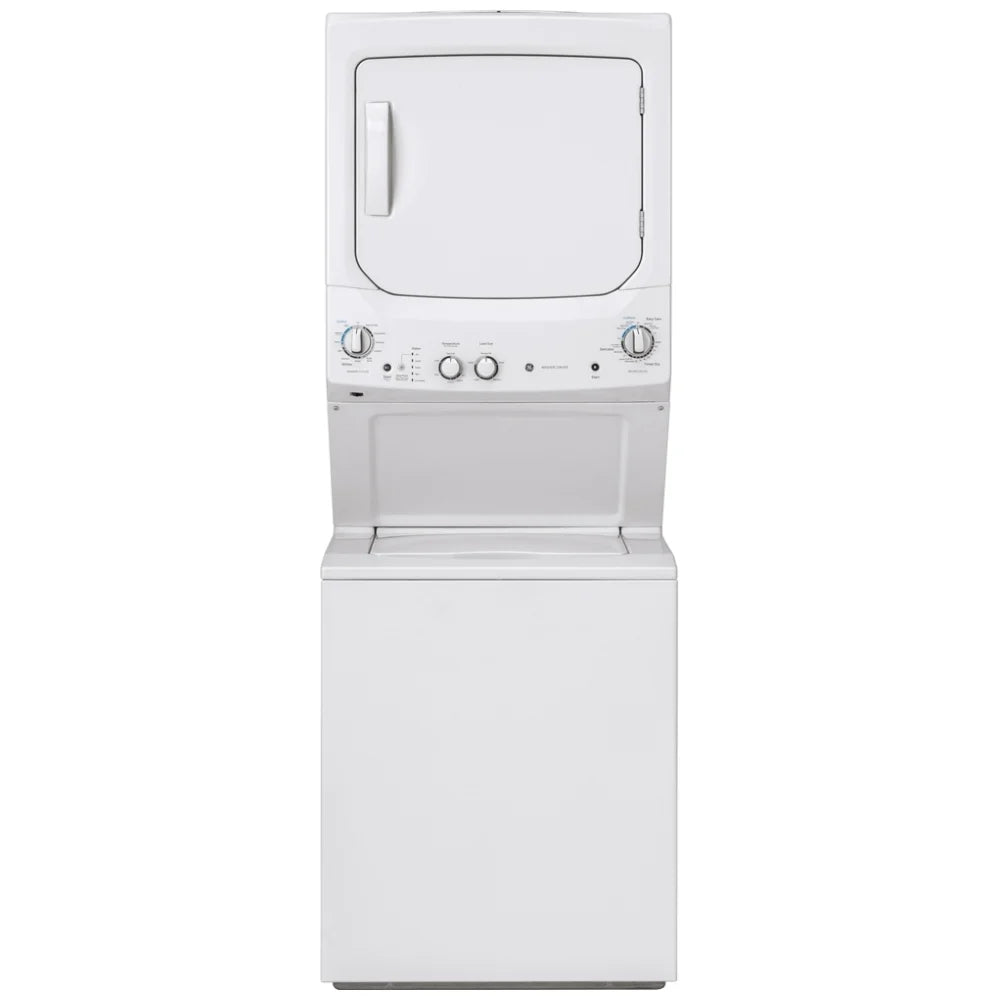 GE 27" Width Washer & Dryer Set, Contains Agitator, White Washer: 9 Wash Cycles, 670 RPM Spin Speed (GUD27ESMM1WW)