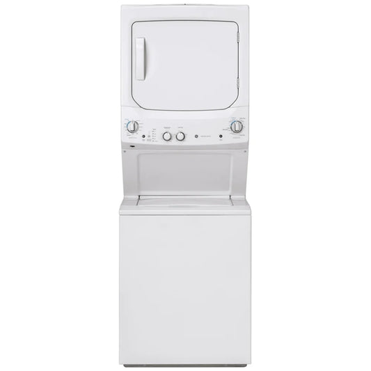 GE 27" Width Washer & Dryer Set, Contains Agitator, White Washer: 9 Wash Cycles, 670 RPM Spin Speed (GUD27ESMM1WW)