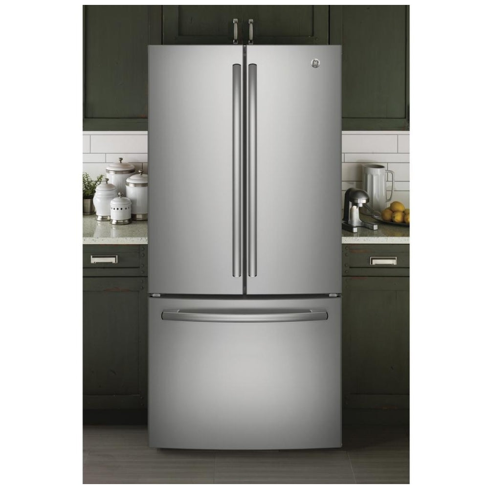 GE® ENERGY STAR® 18.6 Cu. Ft. Counter-Depth French-Door Refrigerator (GWE19JSLPFSS/GWE19JSLSS)