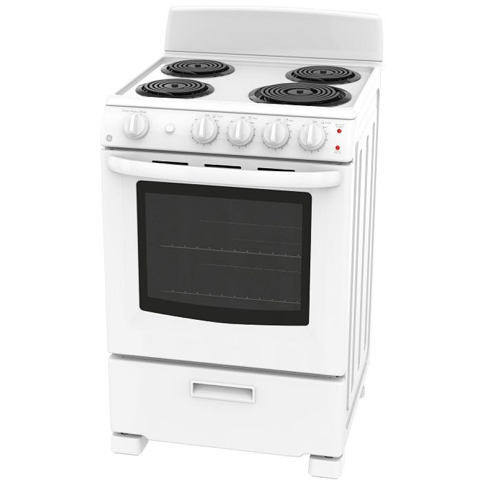 GE Range, 24" Exterior Width, Electric Range, Coil Burners (Electric), 4 Burners, 2.9 cu. ft. (JCAS300DM2WW)